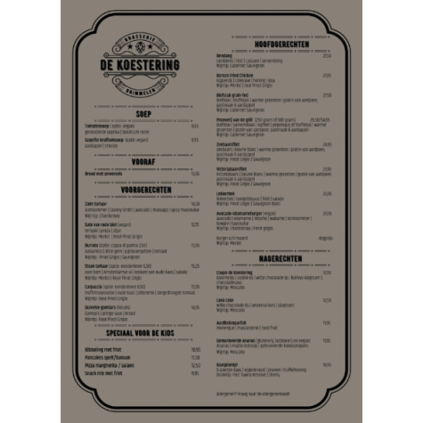 Dinerkaart | Brasserie De Koestering